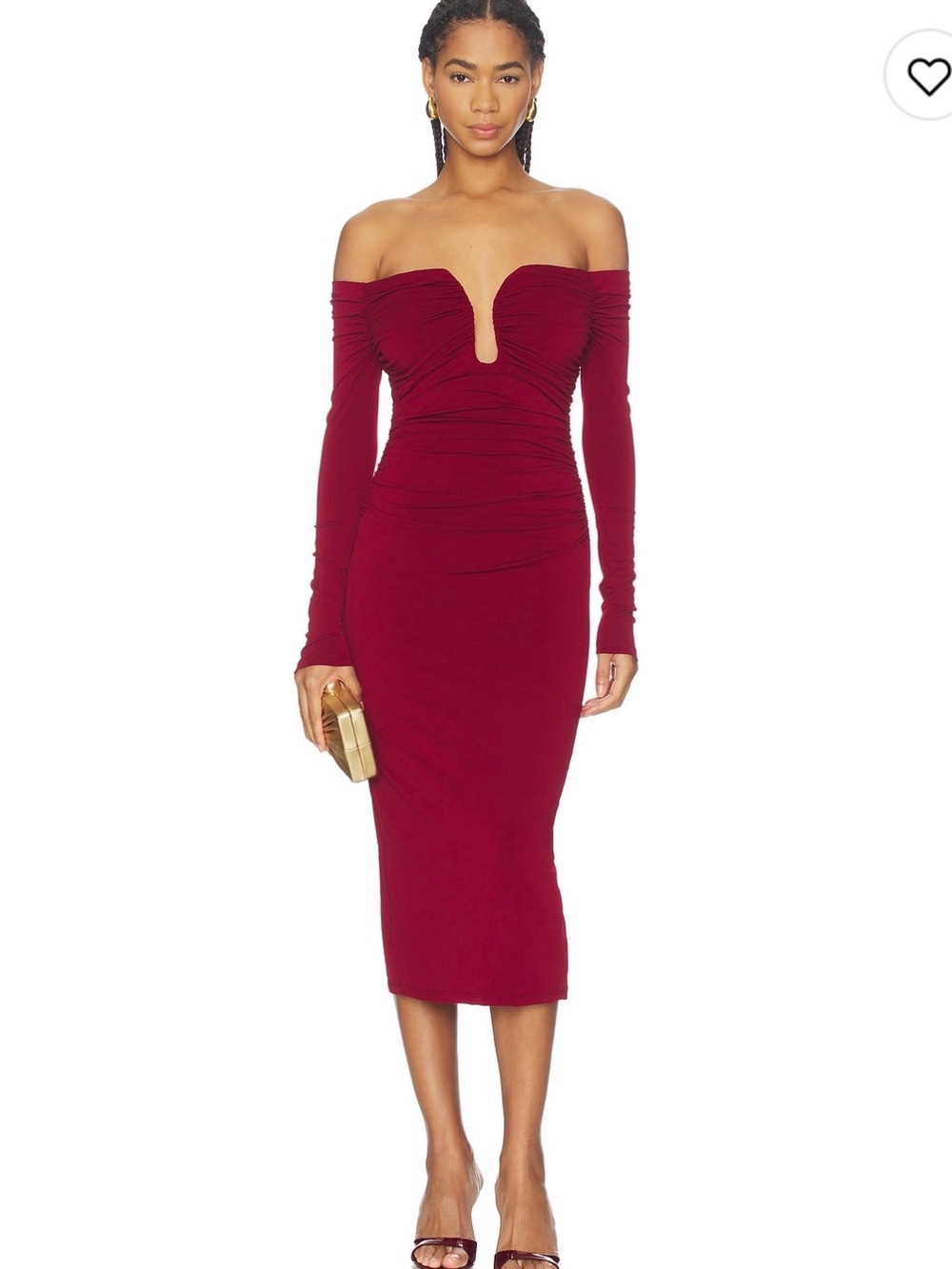 Astr Off-Shoulder Burgundy Long Sleeve Midi Dress